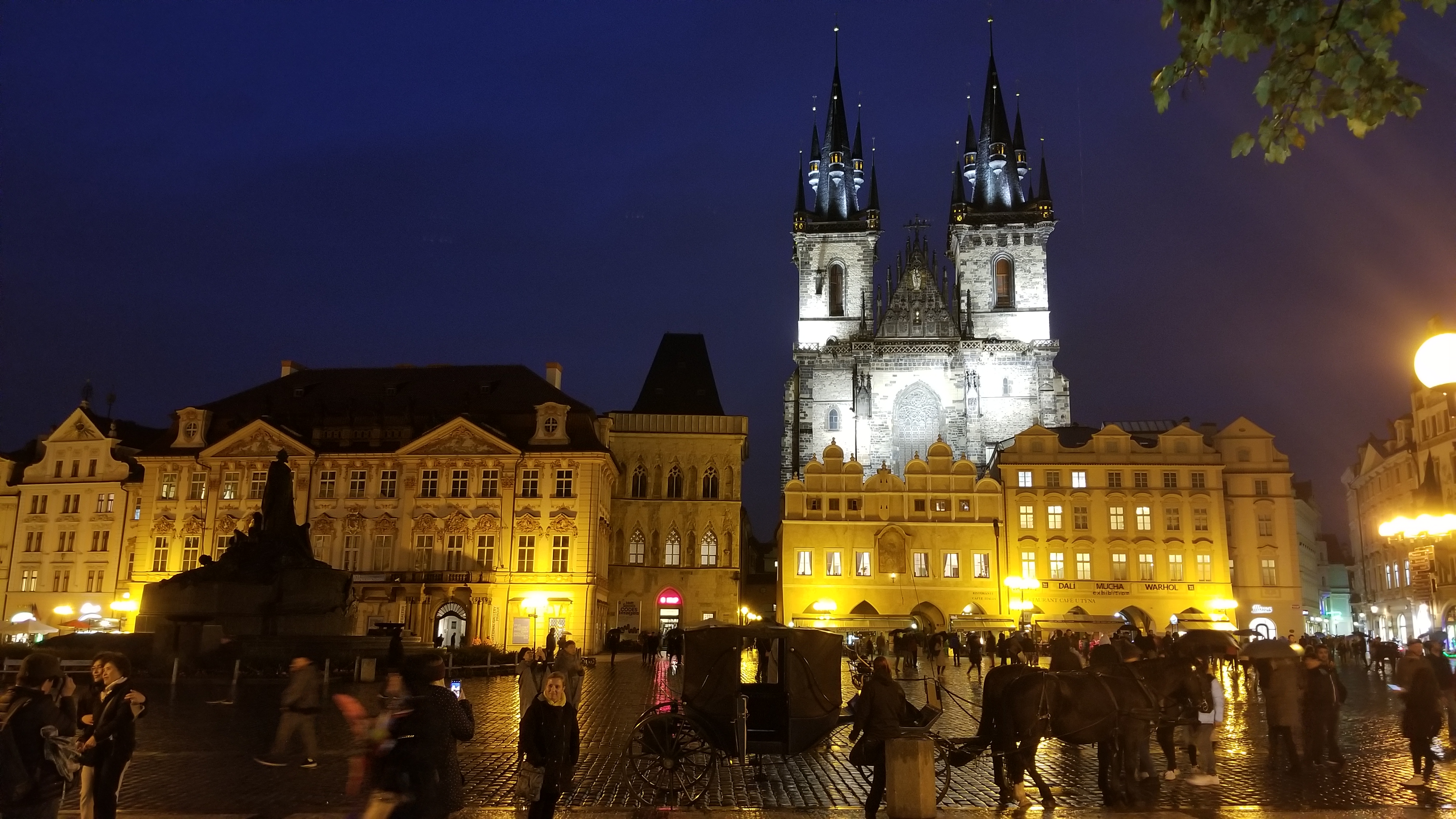 Central square in Prague at night.