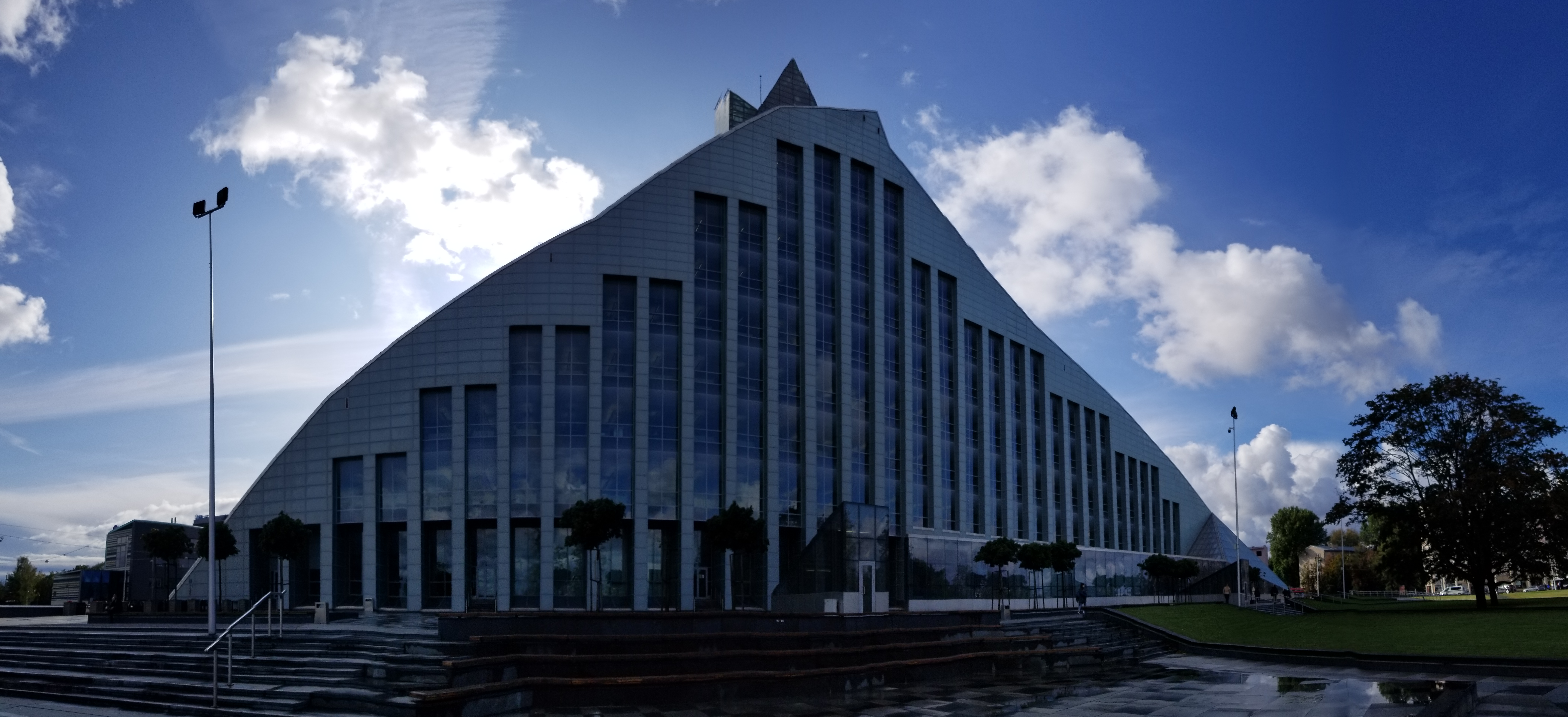 Latvian National Library. The library is 13 stories full of bookshelves and contains over 4 million books.