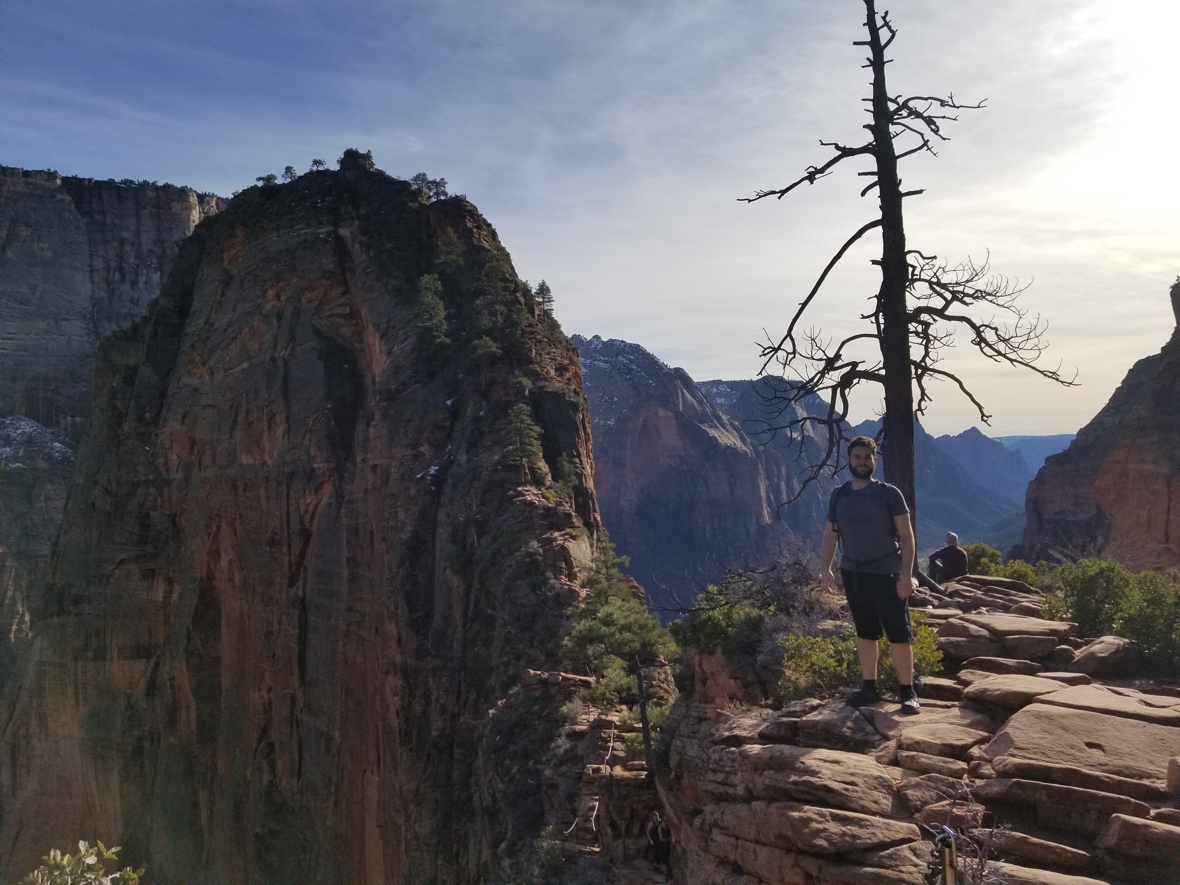 Nervously smiling before proceeding to the scary part seen ahead on Angel's Landing