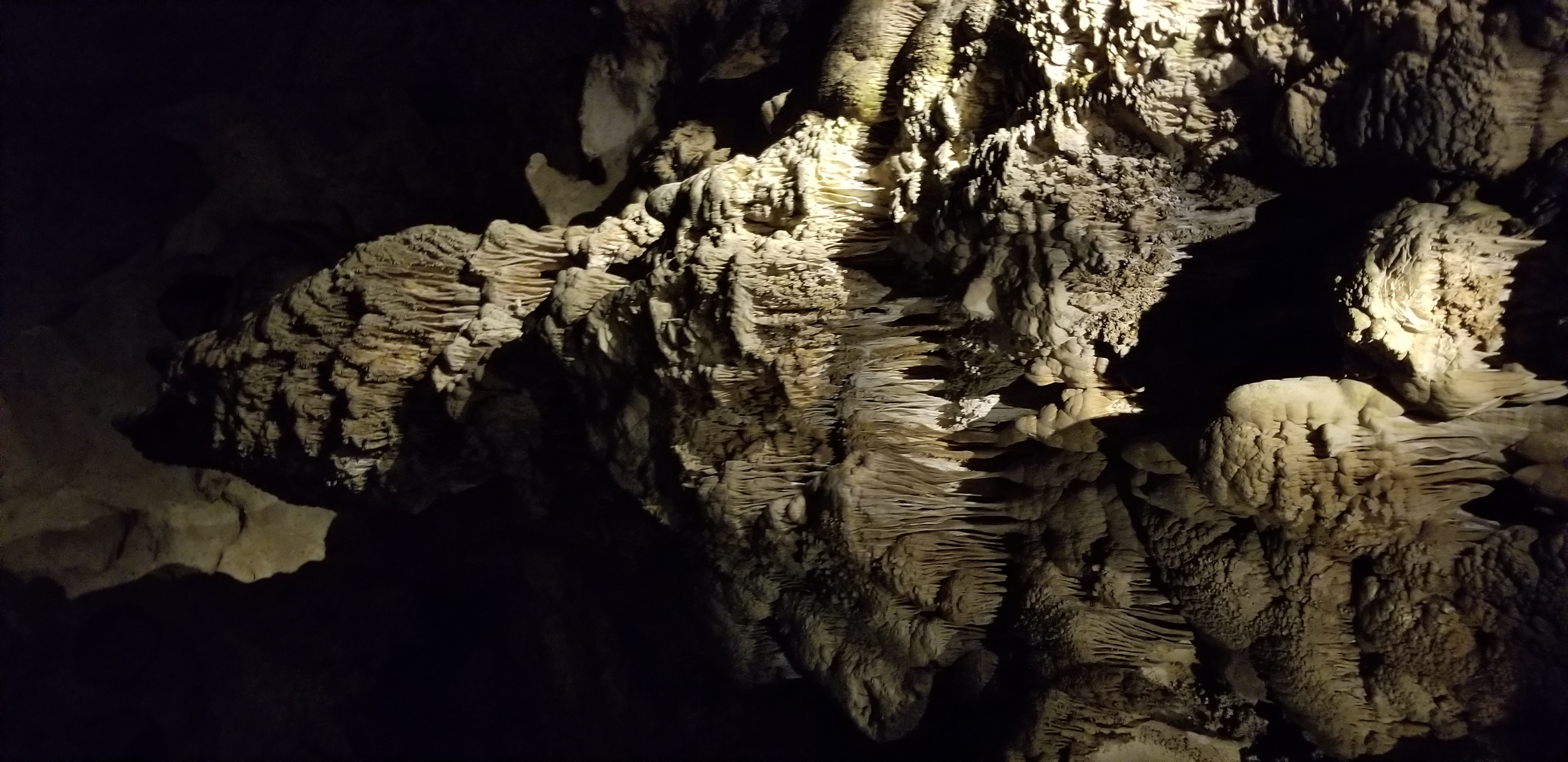 Decorations in Carlsbad Caverns ("decorations" is a general word referring to structures formed when dripping water in the cave leaves behind mineral deposits)