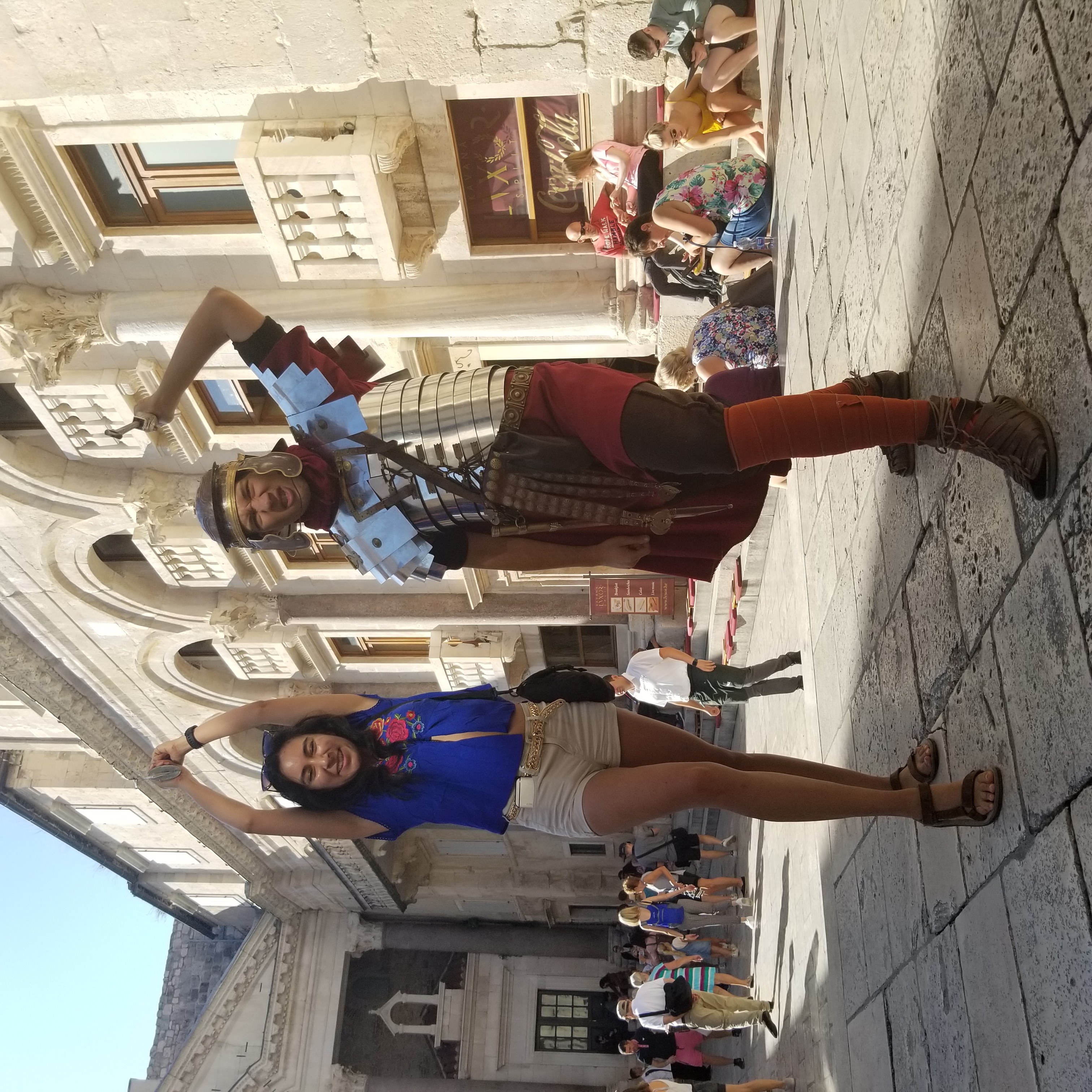 Zelzah joins forces with a Roman legionnaire at the Diocletian's Palace in Split, Croatia