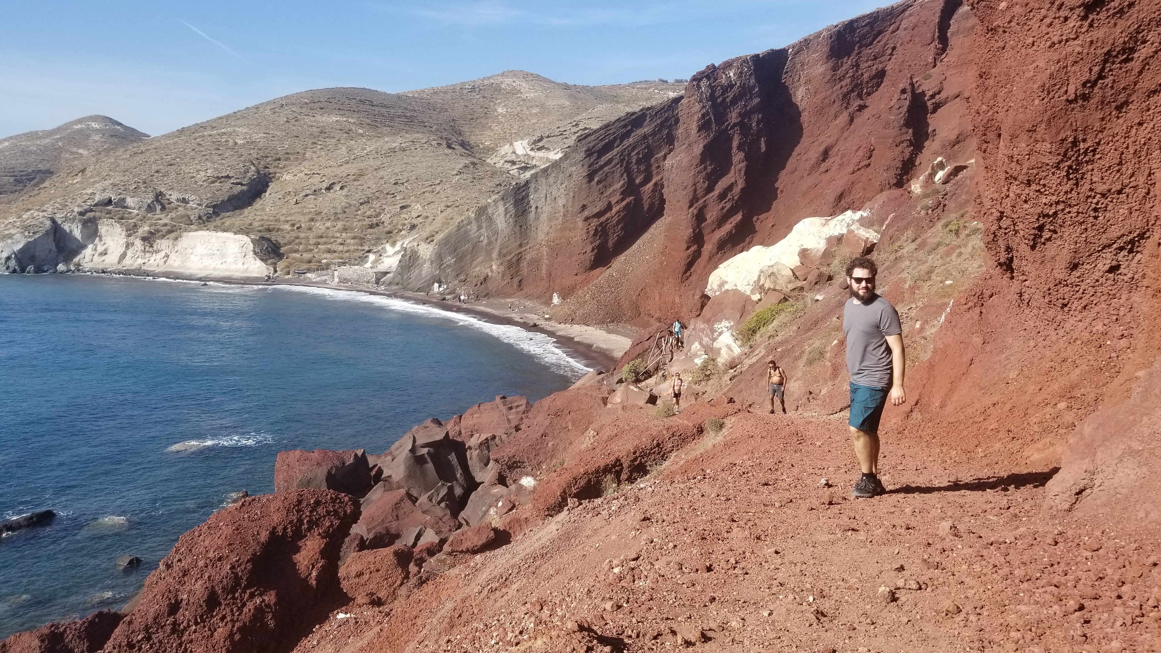 Hiking down to Red Beach on the island of Santorini