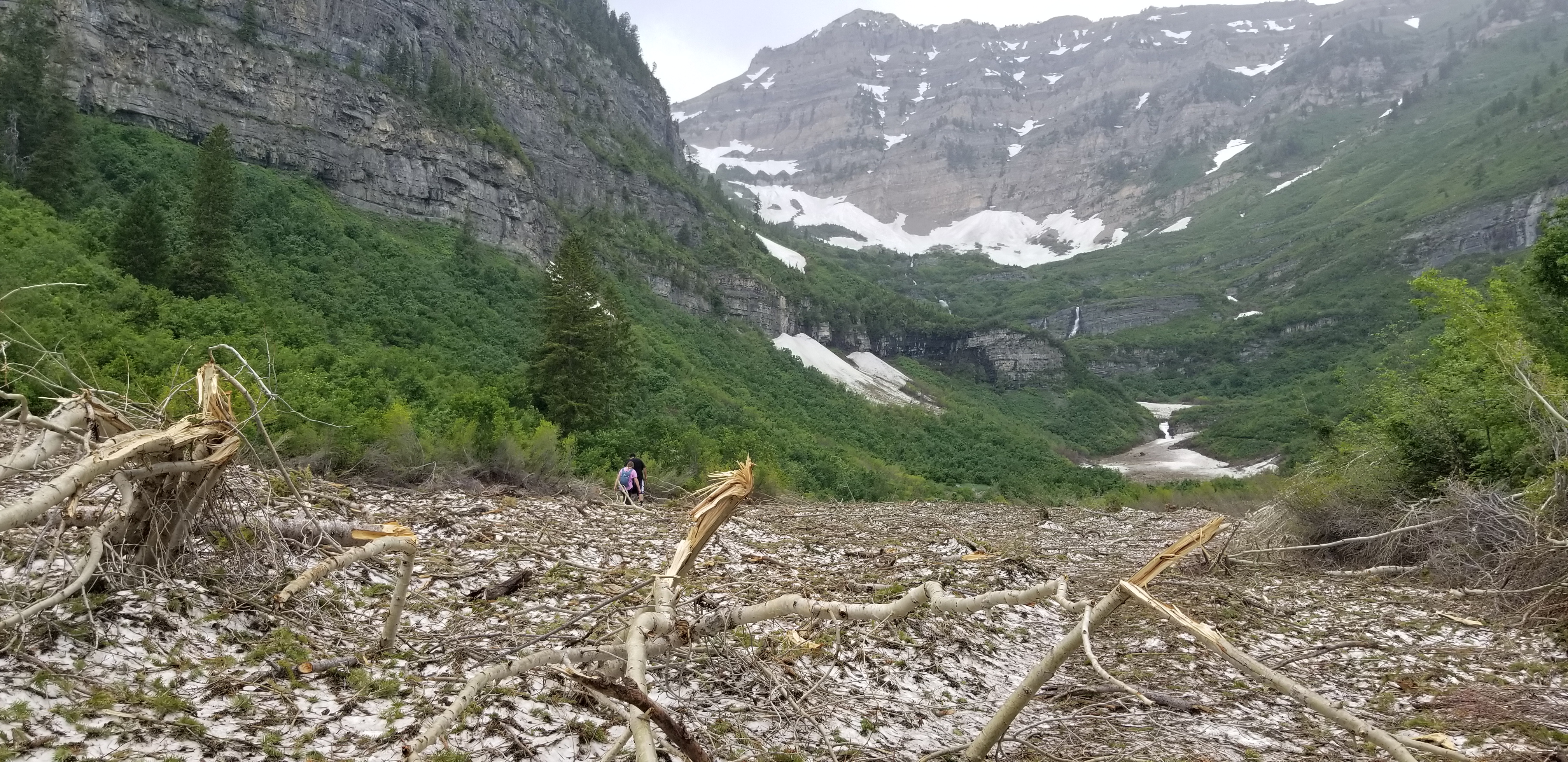 The remnants of a winter avalanche in the mountains above Provo UT