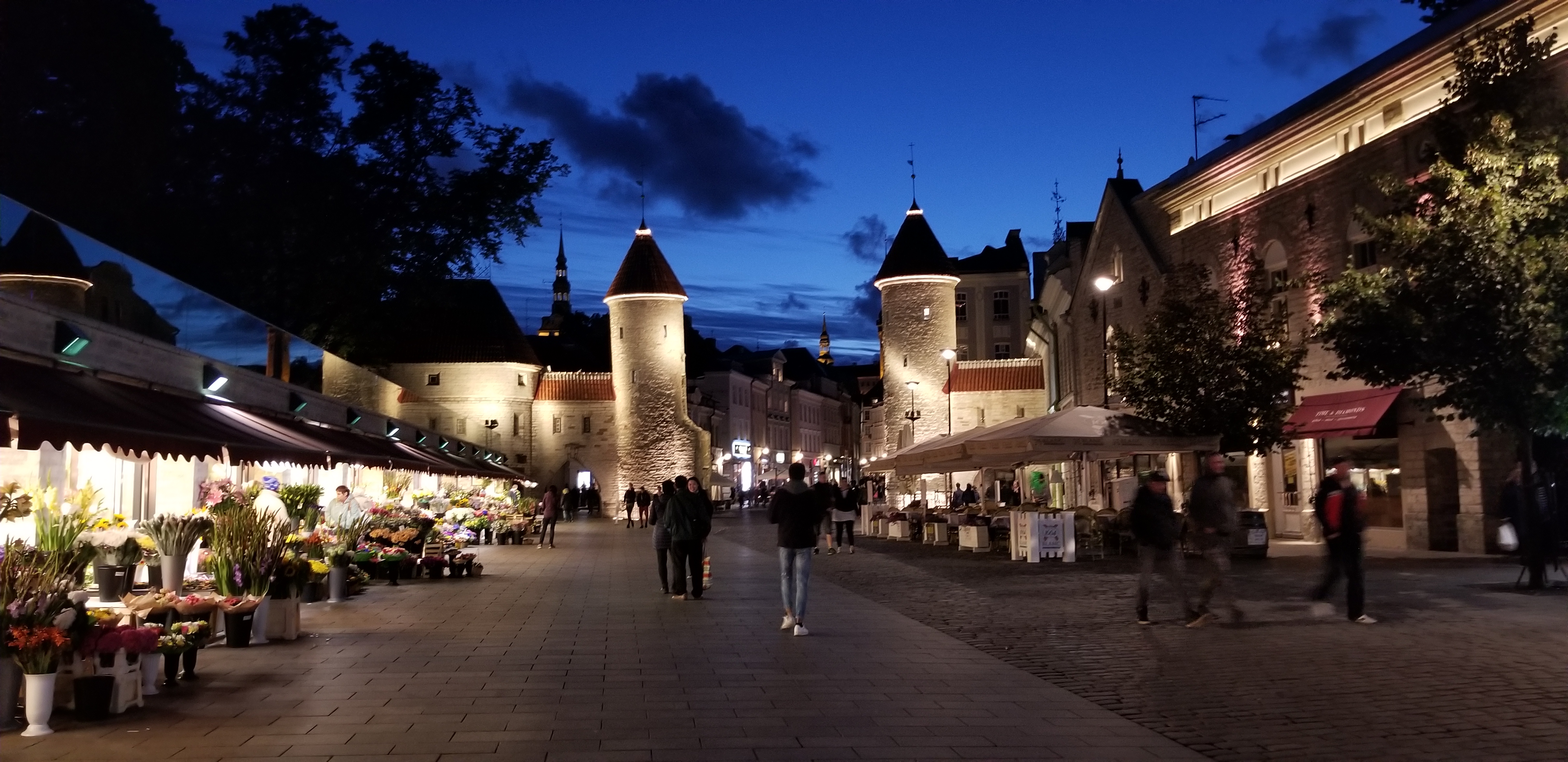 The entrance to Old town Tallinn, Estonia at night.