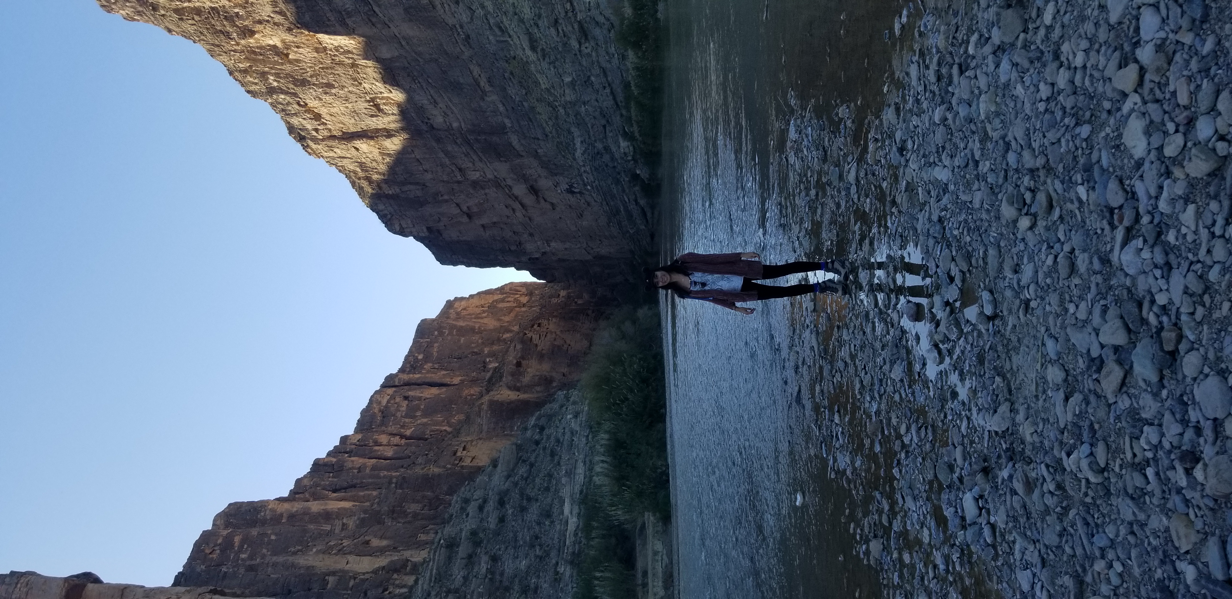 Santa Elena Canyon in Big Bend National Park. The border with Mexico is the deepest part of the Rio Grande here, about 30 feet behind where Zelzah is standing.