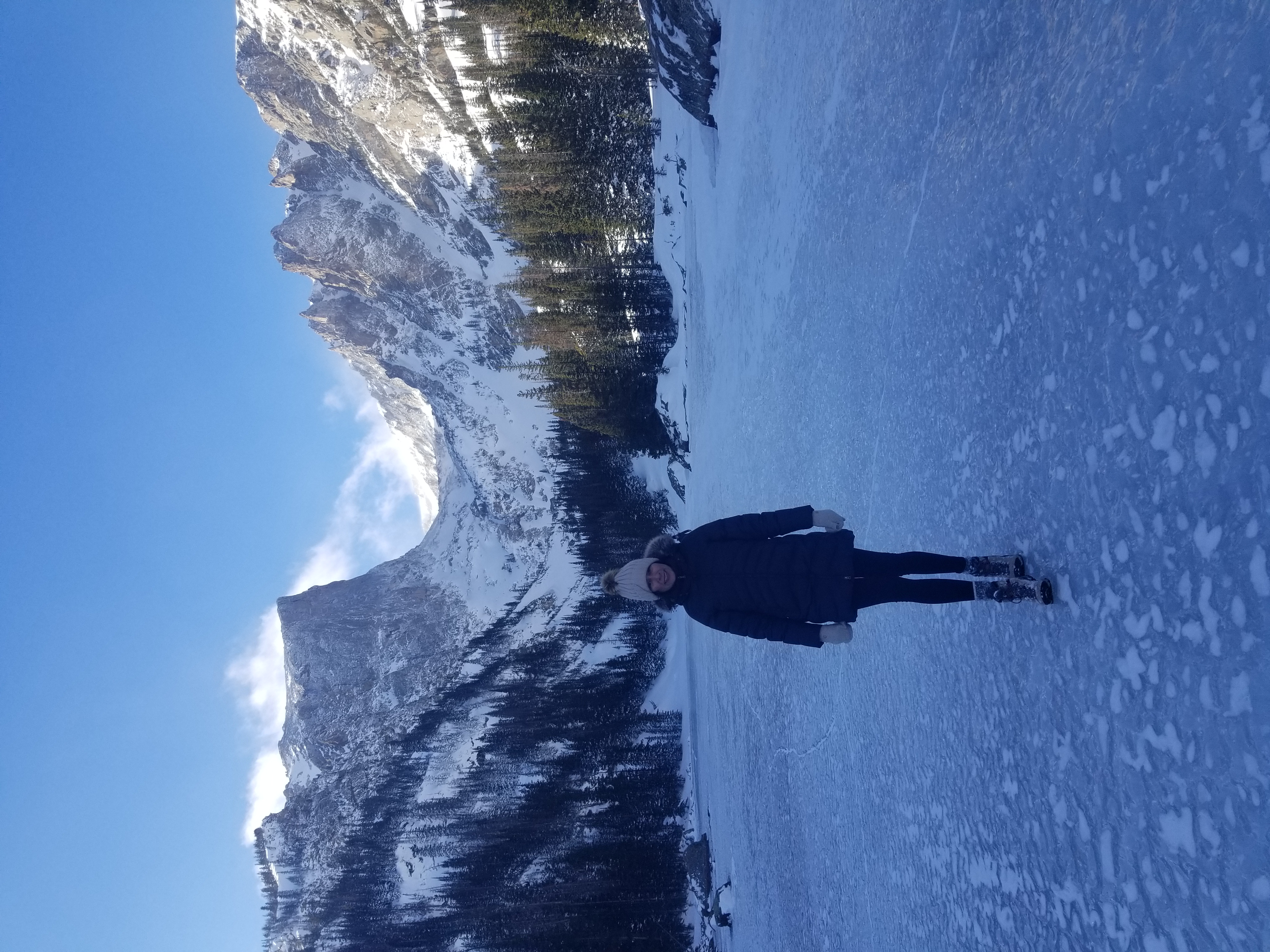 Standing on frozen Emerald Lake in Rocky Mountain National Park