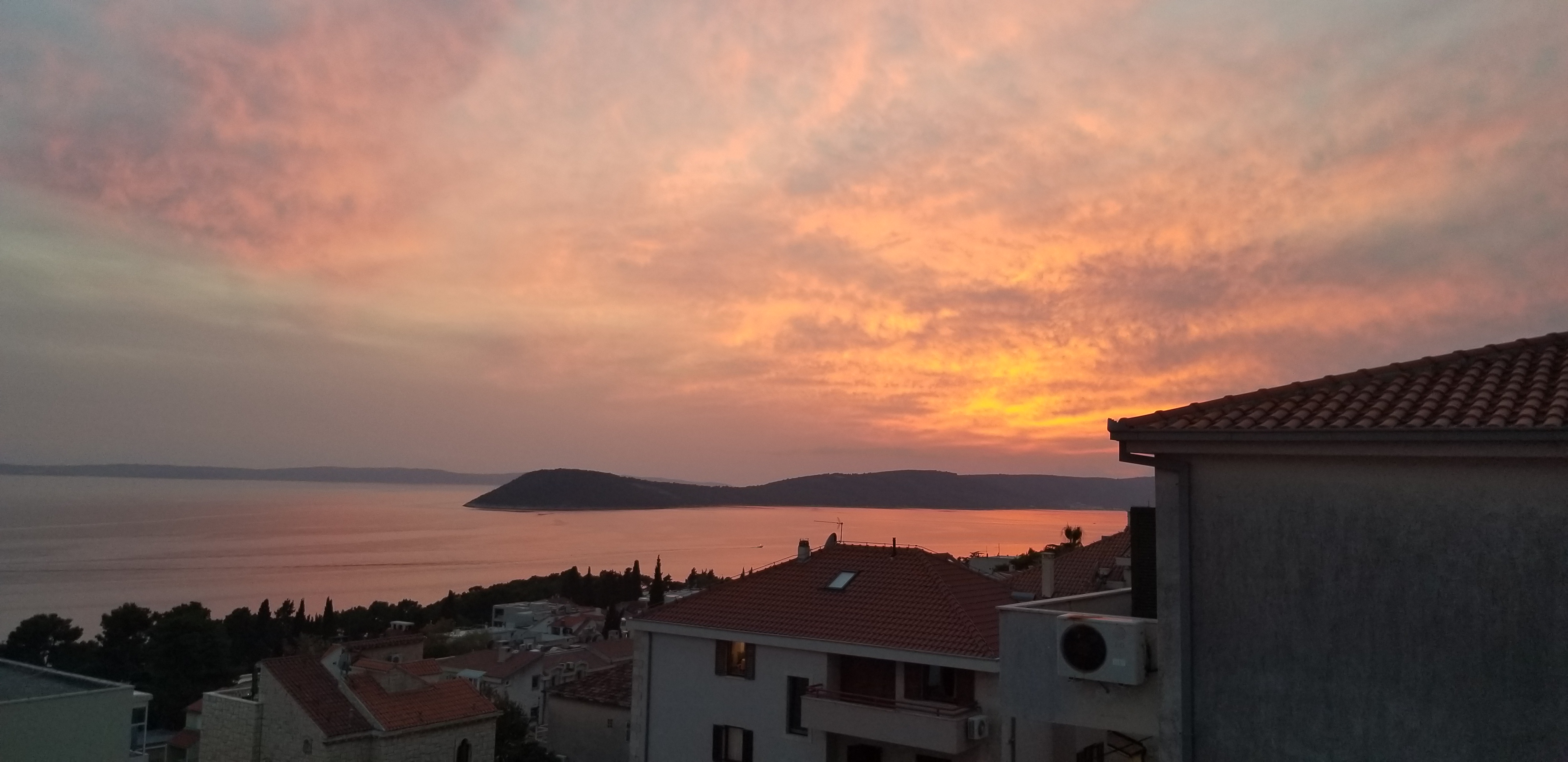 Sunset from our hotel room balcony in Split, Croatia