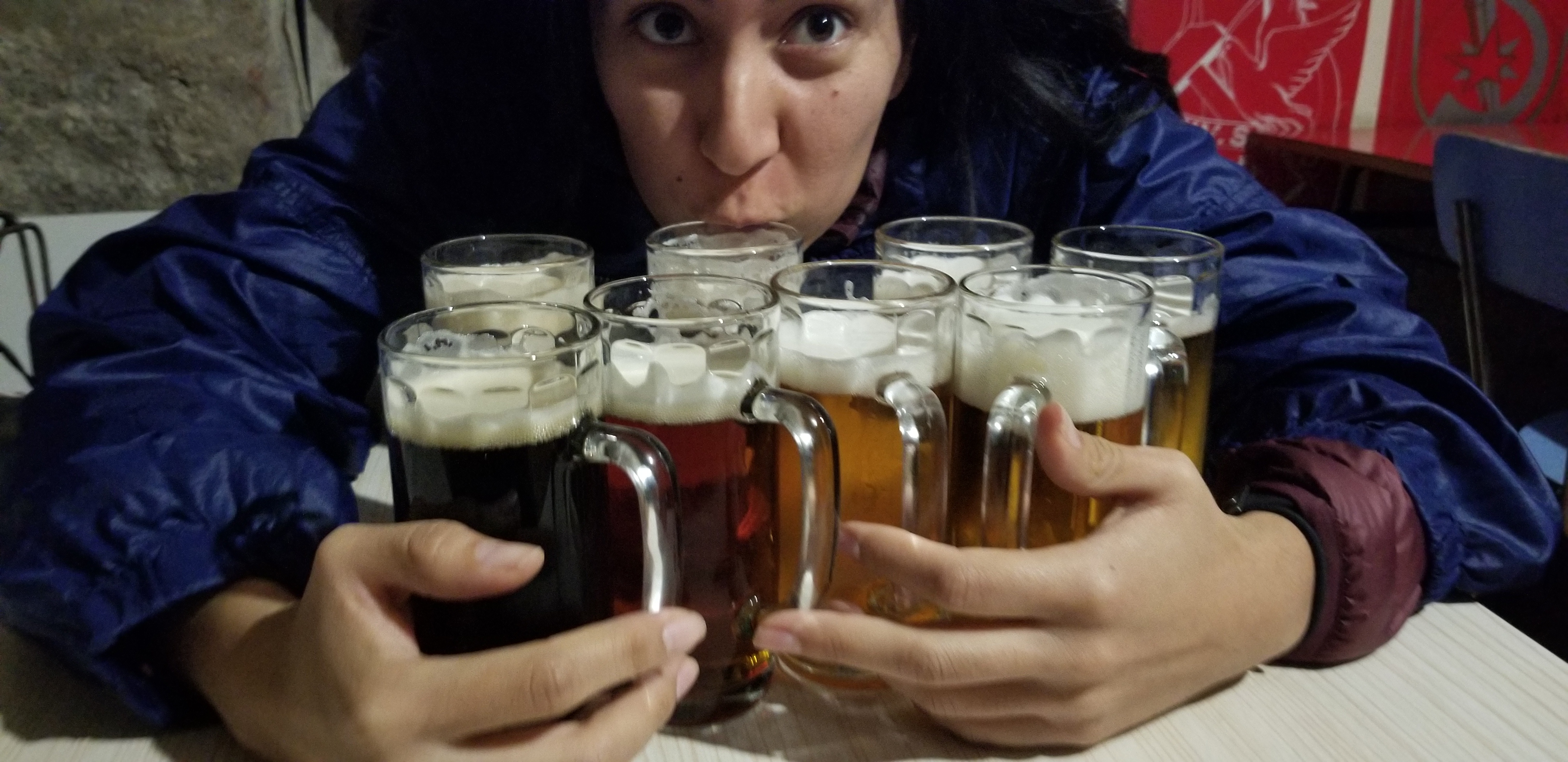 They give samples of several types of beer at the Beer Museum in Prague. Zelzah approves.