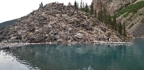 The glacial moraine that gives Moraine Lake its name, Banff NP, Canada