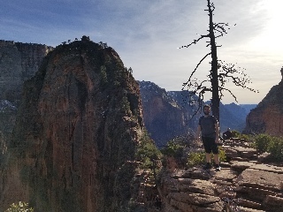 Nervously smiling before proceeding to the scary part seen ahead on Angel's Landing