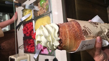 Best ice cream ever! It’s in something called a chimney cake which is like a hollow churro filled and with chocolate, strawberries, and ice cream goodness