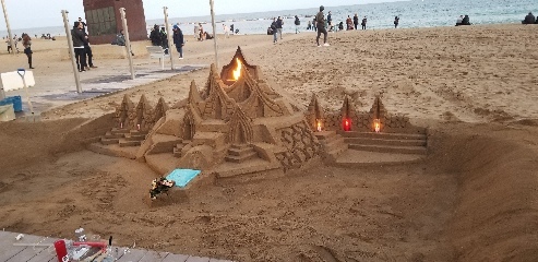 Intricate sand sculptures in La Barcelonata beach