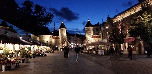 The entrance to Old town Tallinn, Estonia at night.