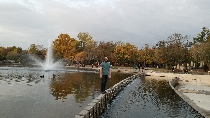 Josh takes a shortcut through a park in Budapest